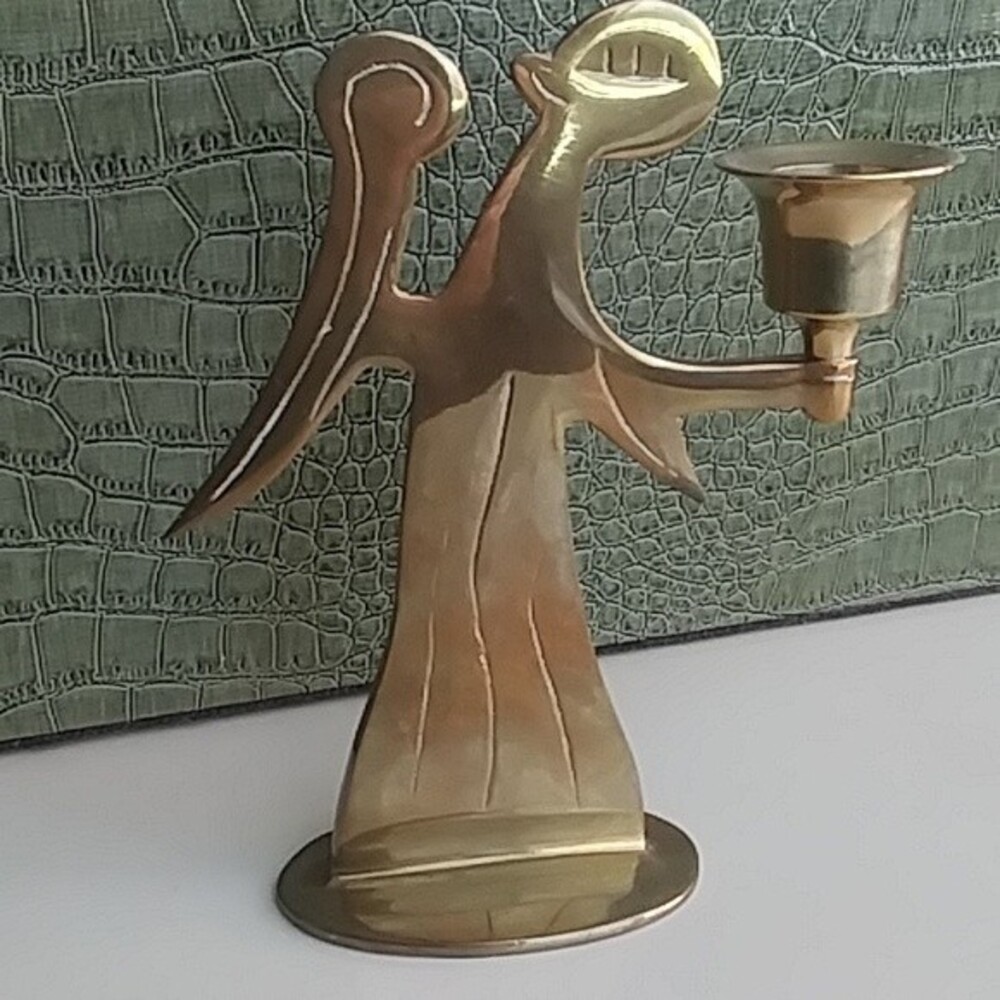 Vintage Brass Angel Candle Holder 6-inch MCM Modernist Minimalist